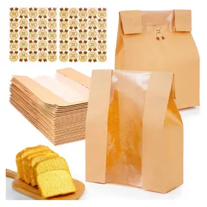 30 Pcs Paper Bread Bags for Homemade, Sourdough Bread Bags and Paper Bakery Bag with Window for Baked Food Packaging Storage, Pack Breakfast and Lunch, Large Kraft 13.7x8.2x3.5inch Brown