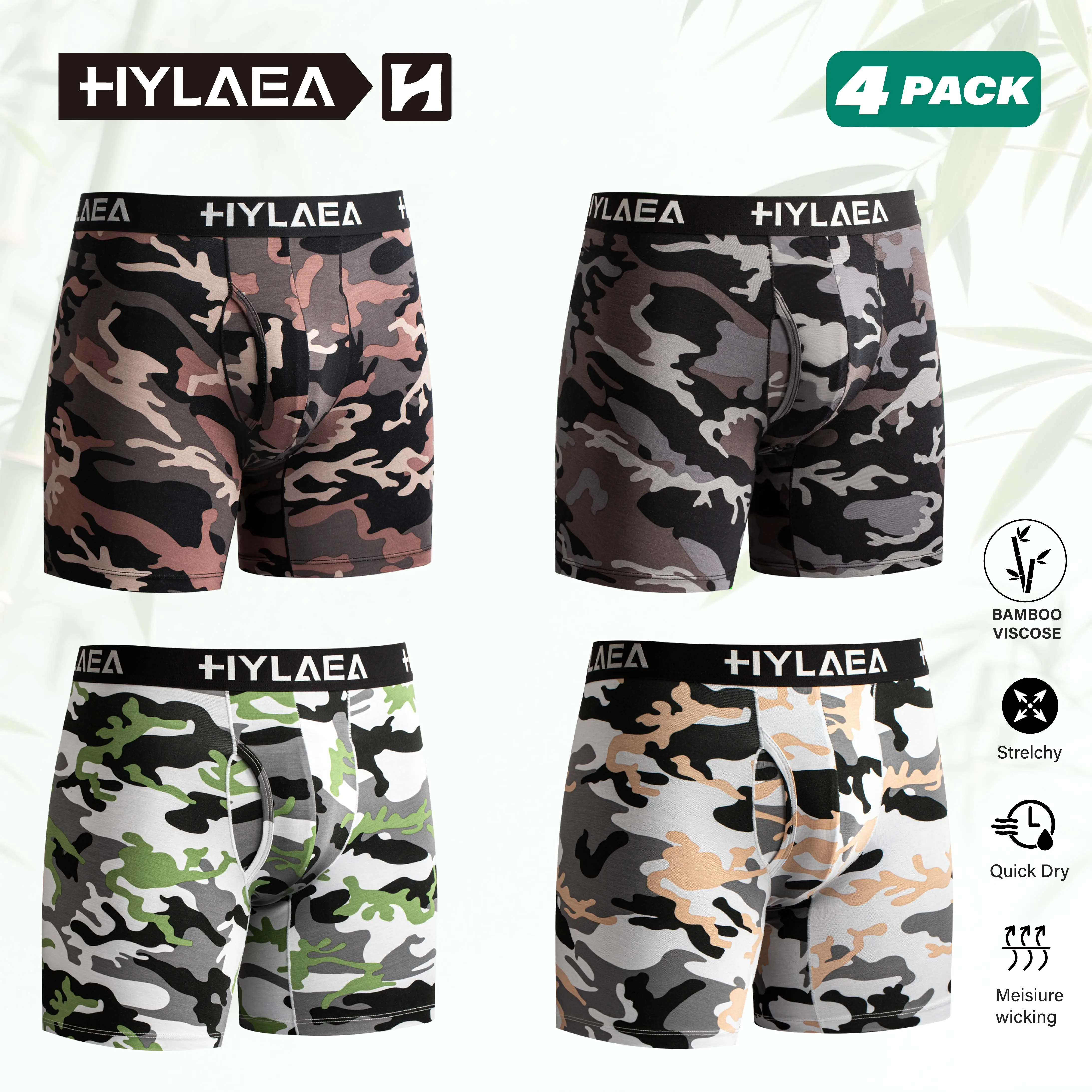 Hylaea Menswear Men's Classic Bamboo Viscose Comfy Boxer Briefs - Moisture Wicking, Breathable, No Ride Up with Fly, 4 Pack