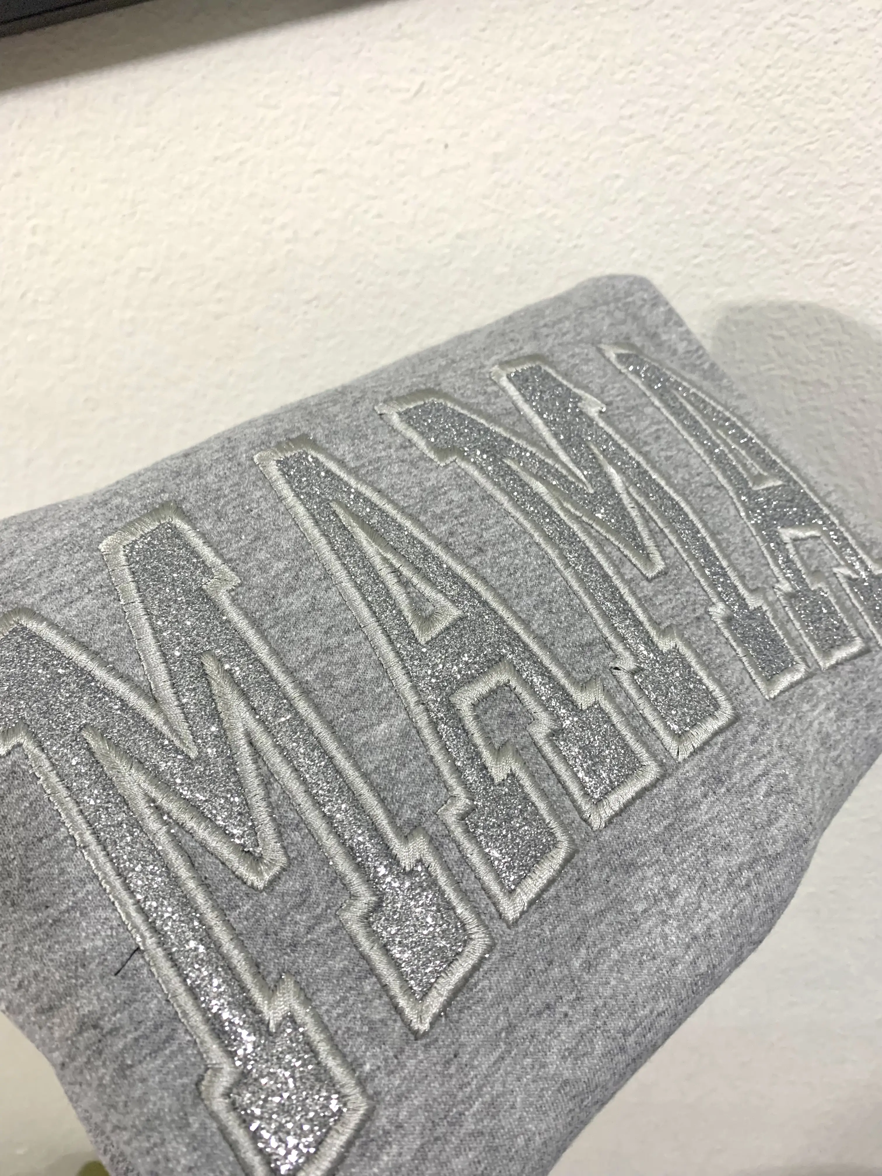 Silver Mama Glitter Heat Transfer Vinyl Embroidered Sweater - Personalized Sparkle for Stylish Moms