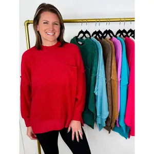 Zenana Feel the Comfort Long Sleeve Top - Multiple Colors Fit Cute Comfy Knitwear for Women True to Size with Stretchy Material