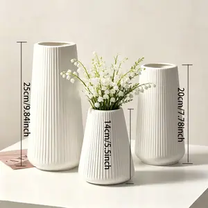 3-Piece Textured Hydroponic Plastic Vases, Modern Minimalist Flower Pots, Ideal for Pampas Grass, Eucalyptus, Dried Flowers, Home Decor, Decoration