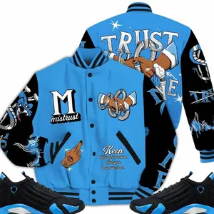 14 University Blue Outfits, Black University Blue 14s Varsity Jacket, Trust No One Hustles Unisex T-Shirts To Match Sneakers Streetwear