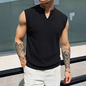 Mens Sleeveless Knit Sweater Vest Textured Grain Pattern V Neck Loose Fit Lightweight Summer Casual Unisex Top