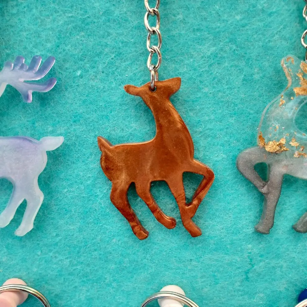 Montana Artist Handcrafted Custom Resin Deer Keychain Accessories in Various Poses & Colors for Everyday Use