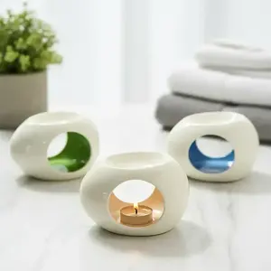 Egg Shape Essential Oil Ceramic Burner Aromatherapy Lamp Tea Candle Holder Diffuser Heater Home Beauty Salon Spa Ceramic Wax Candle Light Stand Decor
