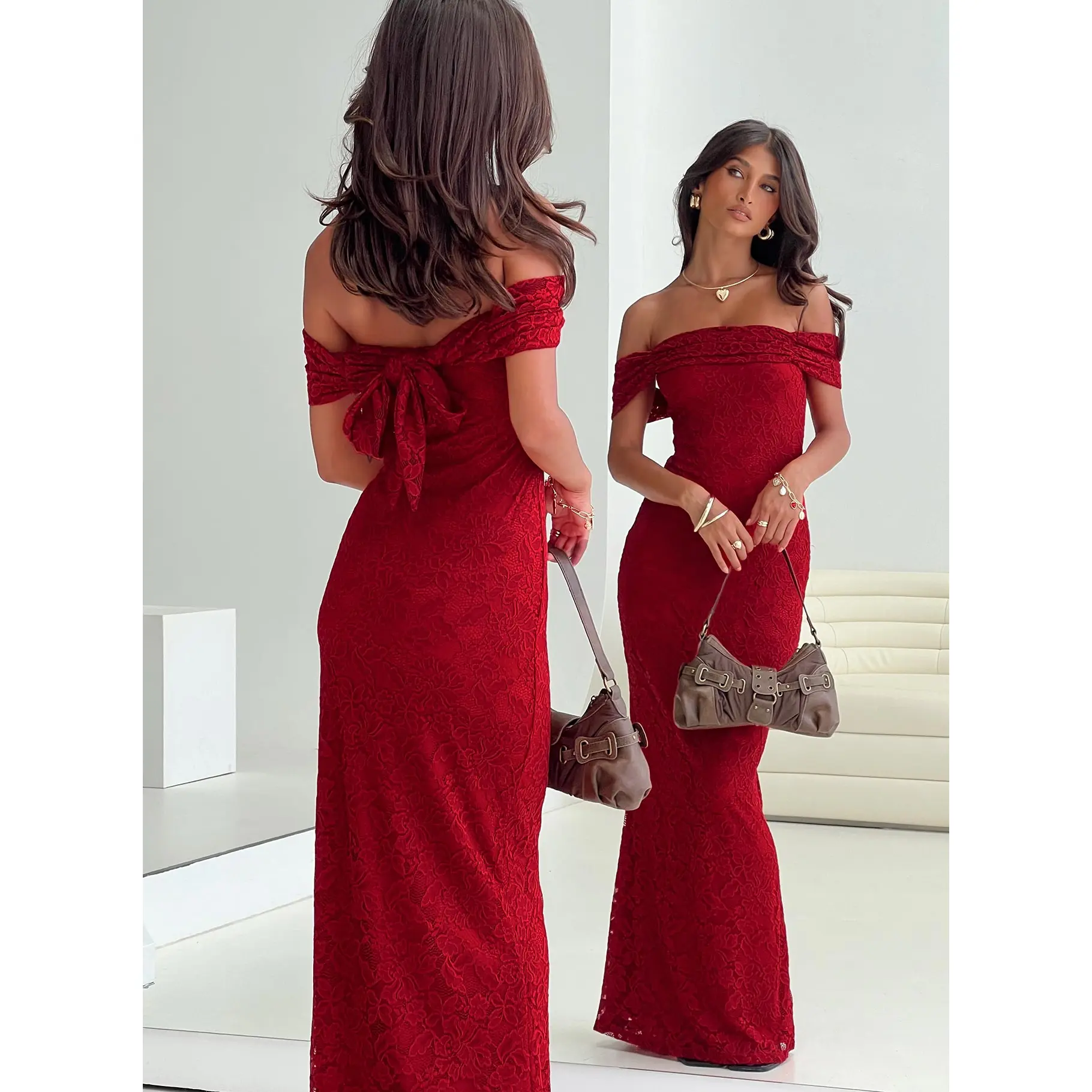 Allured Strapless Maxi Dress Burgundy