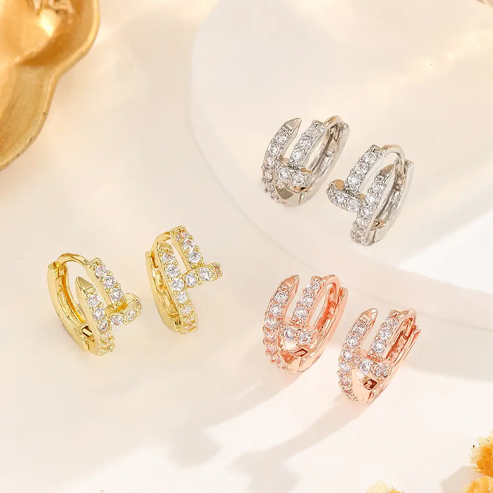Dainty Tiny CZ Stud Earrings for Women, Sleep-In Friendly Small Hoop Ear Cuffs, Minimalist Sparkle Hypoallergenic Earrings, Everyday Lightweight Comfortable Jewelry for Daily Wear Office Gift for Her