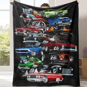 Cartoon Car Print Cozy Plush Blankets, 1 CountWarm Napping Throw Blanket with Storage Bag,All Season Blanket, Breathable ComfortableBlanket, Comfy Bedding for Christmas Decor,Sleeping Bedding Supplies for Home OfficeTravel