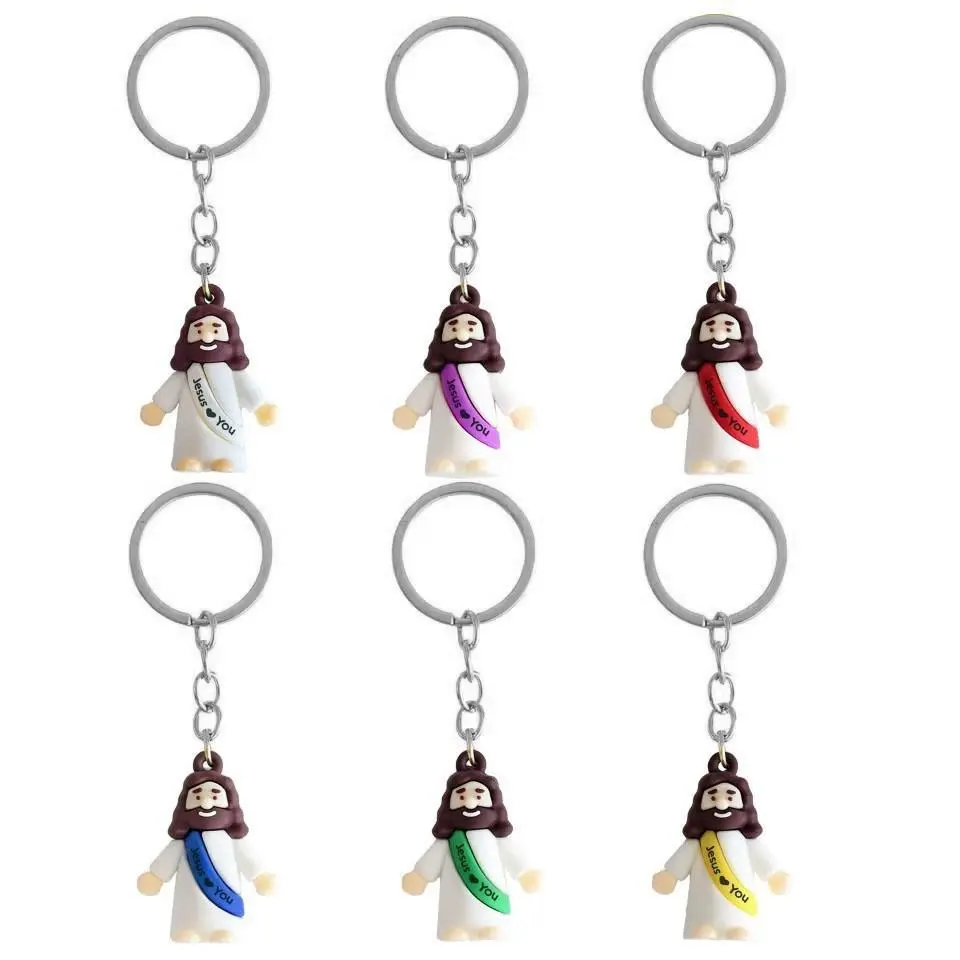 6 Piece Set Jesus Statue Keychains, Colorful Miniature Figurines Keychain Figure for Hide-And-Seek Games, Easter Egg Filler Religious Gifts, Keychain Surprise Collectibles, Keychain Included