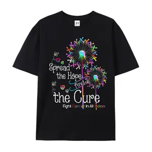 Men's Women's Cancer Awareness T-Shirt - with Colorful Ribbon & Dandelion Design, "Spread Hope Fight Cancer" Slogan, Unisex Retro Round Neck Short Sleeve Tee for Charity Events & Casual Attire