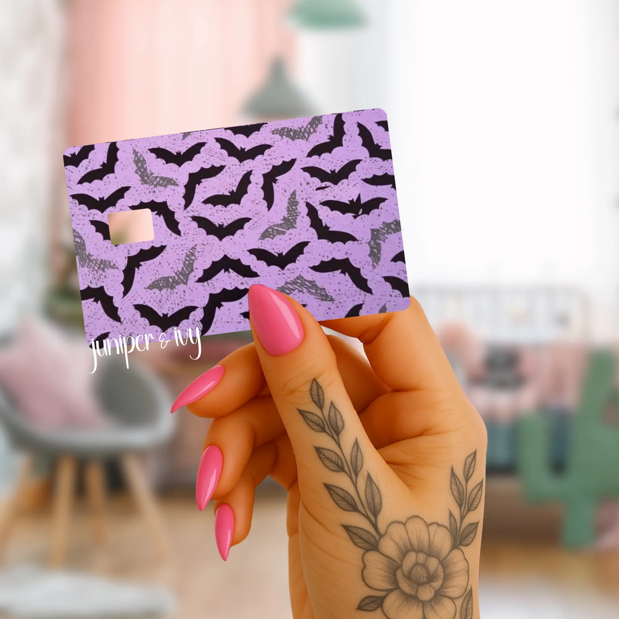 Pastel purple bats credit card skin