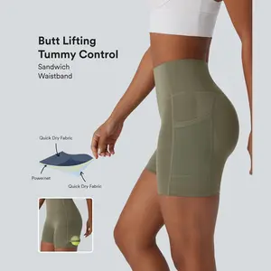 SpeedWave High Waisted Tummy Control Butt Lifting Pocket Contrast Mesh Quick Dry Workout Biker Shorts 5''