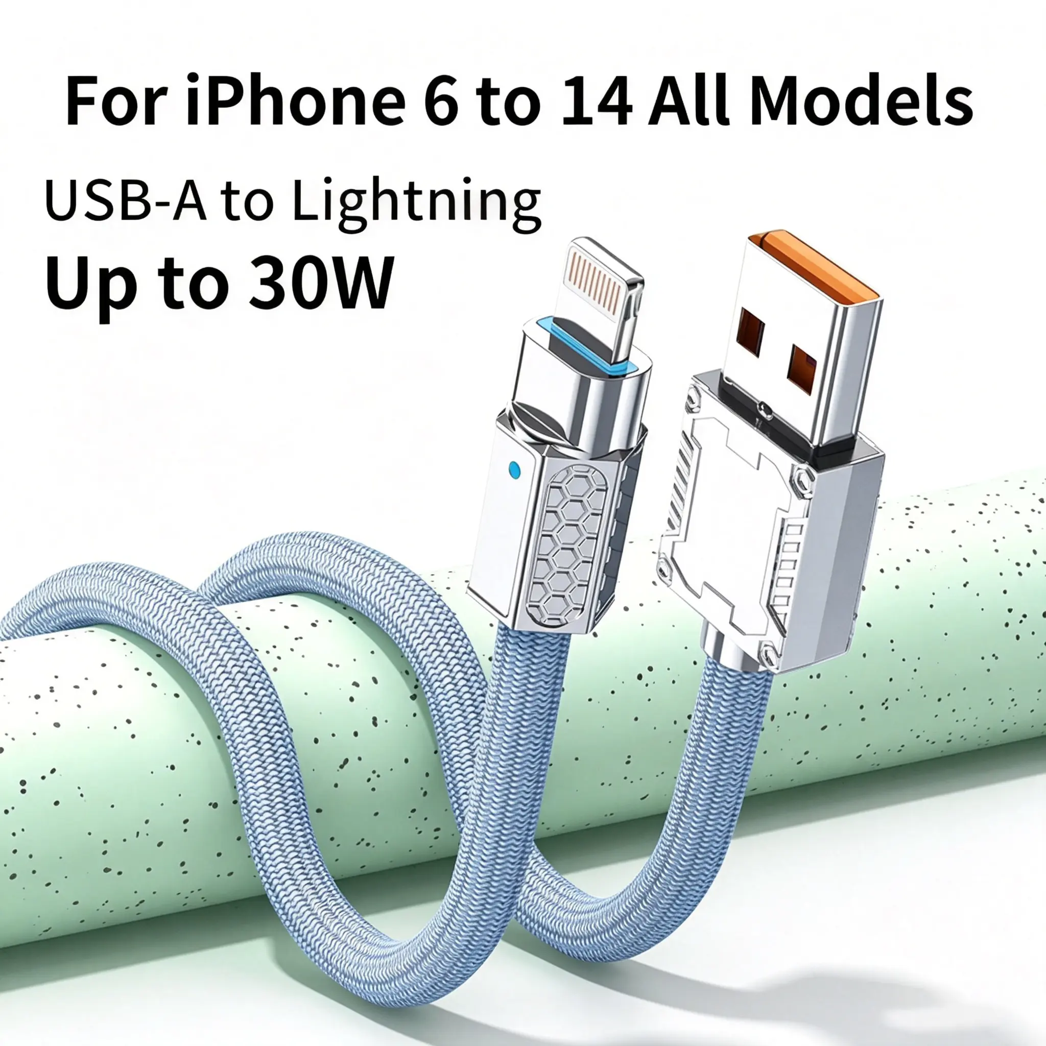 iPhone USB A to Lightning Fast Charging Cable,Braided Charging Cable,Thick Braided Cord for iPhone 6-14 plus Pro Max,Supports up to 30W PD fast charging Cable,Thickened Zinc Alloy Connector, 6mm Extra Thick Cable Body