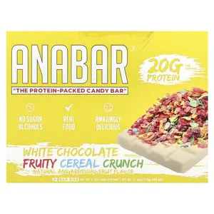 The Anabar The Protein-Packed Candy Bar®, White Chocolate Fruity Cereal Crunch, 12 Bars, 2.29 oz (65 g) Each