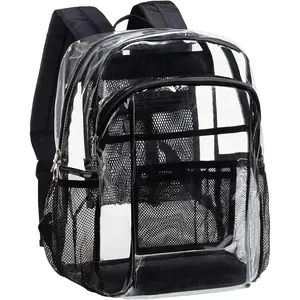 Clear Backpack Heavy Duty - Clear Book Bag with Multi-pockets Large See Through Backpack for College Workplace - Black