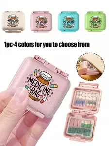 Mini six-compartment portable pill box, medicine storage box, travel pill case, six-compartment small pill box with 'medicine bag' and pill patterns, sealed storage box for pills, six-day weekly pill organizer