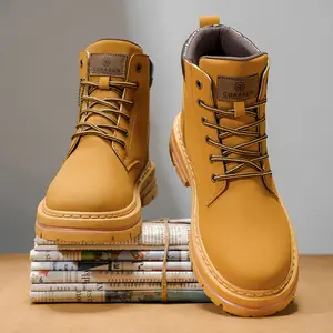 Men's Work Boots Khaki Snow Boots Waterproof PU Leather Lace-up Shoes Thick Fleece Lining Warm Casual Walking Hiking Outdoor Boots Durable Anti-slip PVC Sole Soft Lightweight Comfortable Tan Fashion Men Shoes