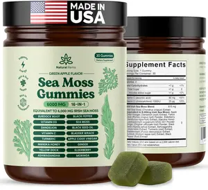 Sea Moss Gummies 16-in-1 - Ashwagandha Black Seed Oil Bladder Wrack Turmeric Vitamin C & D3 with Manuka Burdock Root Dandelion Yellow Dock Elderberry Apple Cider Vinegar (Green Apple)