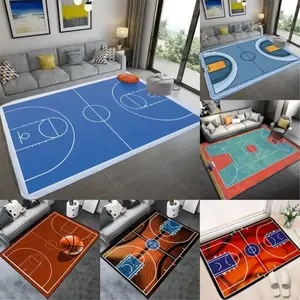 Basketball Court Pattern Flannel Area Rug - Multi-Color Sports Themed Soft Plush Mat for Kids Playroom & Bedroom, Non-Slip Thick Interactive Game Carpet for Basketball Fans #BasketballRug #SportsPlayMat #KidsCarpet #FlannelMat #NonSlipRug