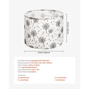 VEVOR Drum Lamp Shade 2 Set, 13 in Topx 13 in Bottomx 10 in High, Medium Drum Linen Lampshade, Replacement Lamp Shade for Table Lamps Floor Lamps, Easy Assembly Required (Light Dandelion Pattern)