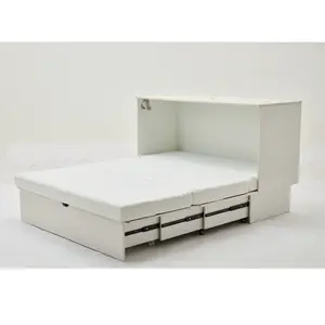 Cabinet Bed with Storage, Queen Bed ,Folding Foam Mattress & Oversized Drawers, Murphy Bed , Set of Sockets & USB Ports,Space-Saving Folding Murphy Bed , White