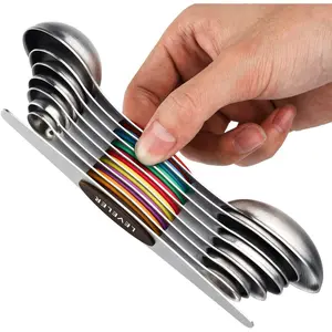Magnetic Measuring Spoons Set of 8 Stainless Steel Dual Sided Stackable Nesting Teaspoons Tablespoons for Dry and Liquid Ingredients