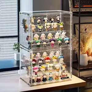 4-Tier Clear Acrylic Display Case for Action Figures, Dustproof Collectibles Storage Organizer Box with Adjustable Dividers