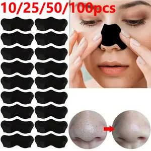10/25/50/100pcs Premium Gentle Bamboo Charcoal Blackhead Removal Nose Strips, Exfoliating Beauty Deep Cleansing Nasal Care Patches