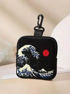 Wave Pattern Coin Purse, Multi-functional Storage Wallet, Durable Polyester Coin Purse, Multi-functional Key Card Holder Storage Bag, Card Holder Organizer, Zipper Card Holder, Credit Card Organizer, Ideal Gift