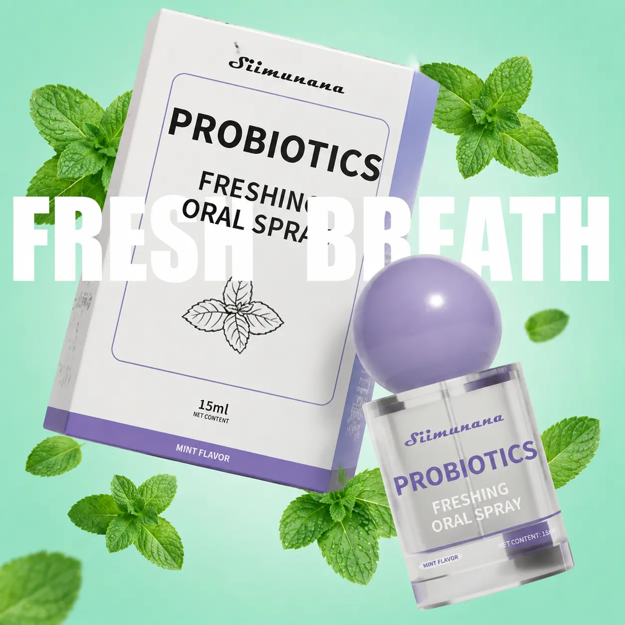 Probiotic Teeth Whitening Oral Spray for Adults, 15ml Peppermint Breath Freshener, Sugar-Free Hypoallergenic Formula, Removes Plaque, Cleanses, Brightens, Supports Gum Health, Gentle for Sensitive Mouths, Prevents Bad Breath, Non-Medical, Brightening, Cle