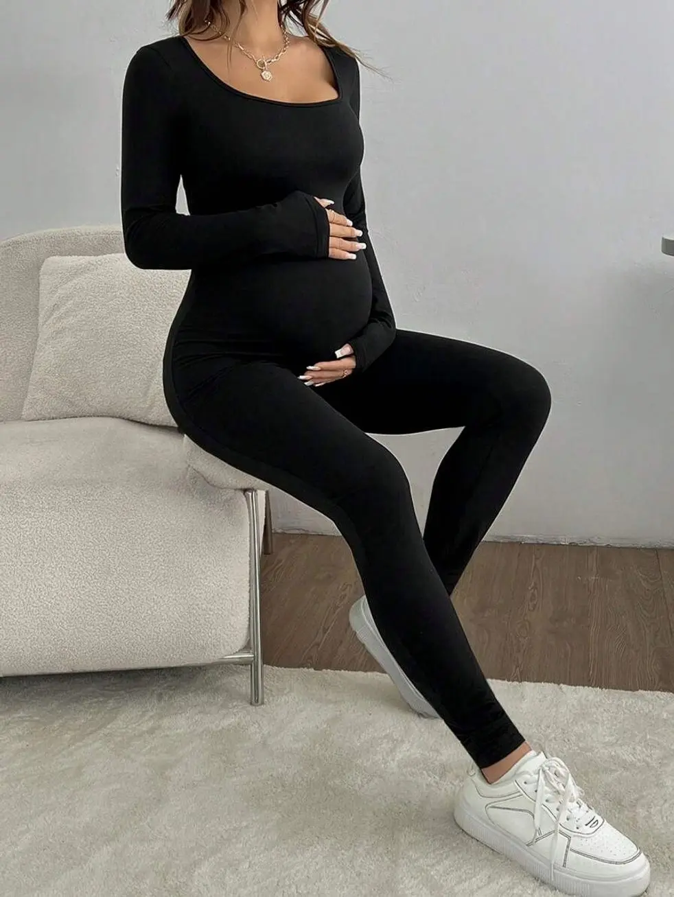 Minimalist Maternity Jumpsuit, Solid Color Loose Fit Pregnancy Romper for Comfortable Loungewear