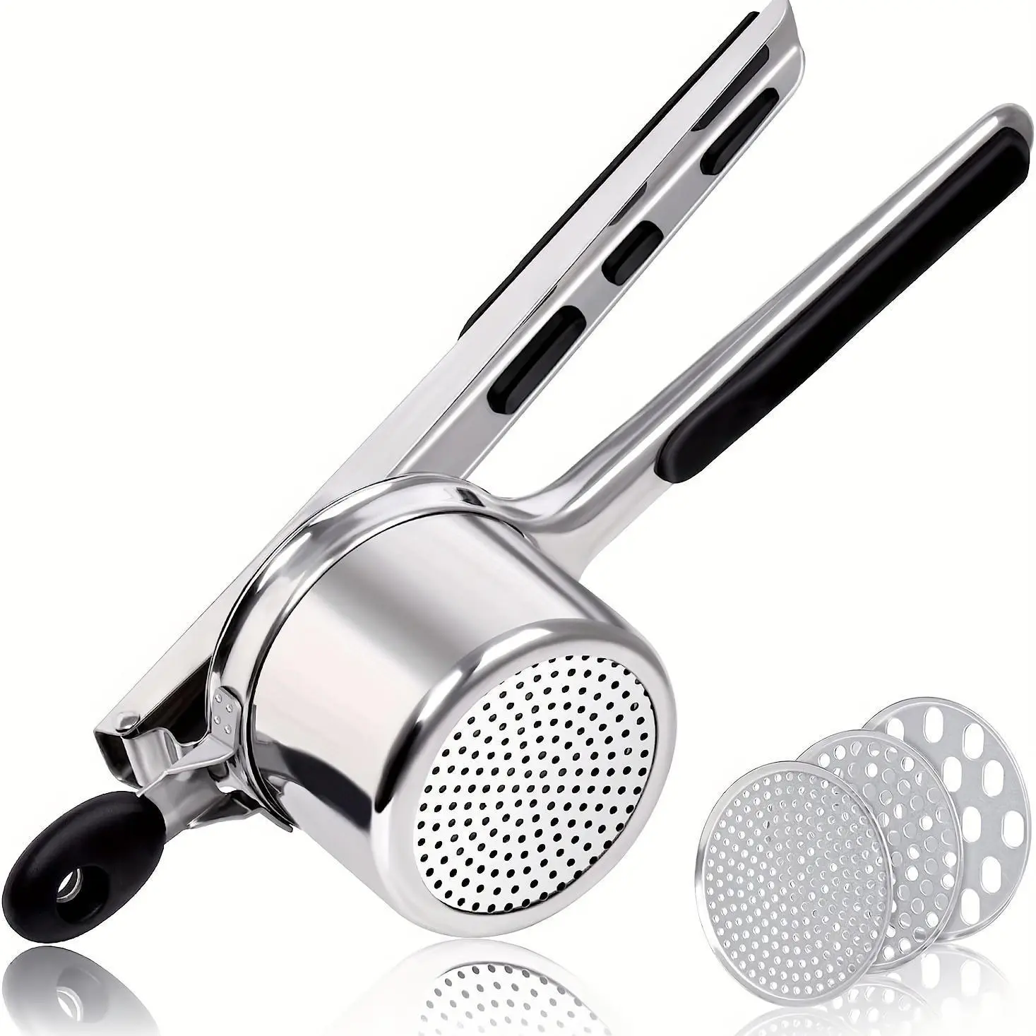 Potato Ricer,Ricer for Mashed Potatoes,Heavy Duty Potato Masher with 3 Interchangeable Discs,Potato Ricer Stainless Steel for Fluffy Mashed Potato,Spaetzle Maker,Potato Press,Press and Mash Kitchen Gadget for Perfect Mashed Potatoes