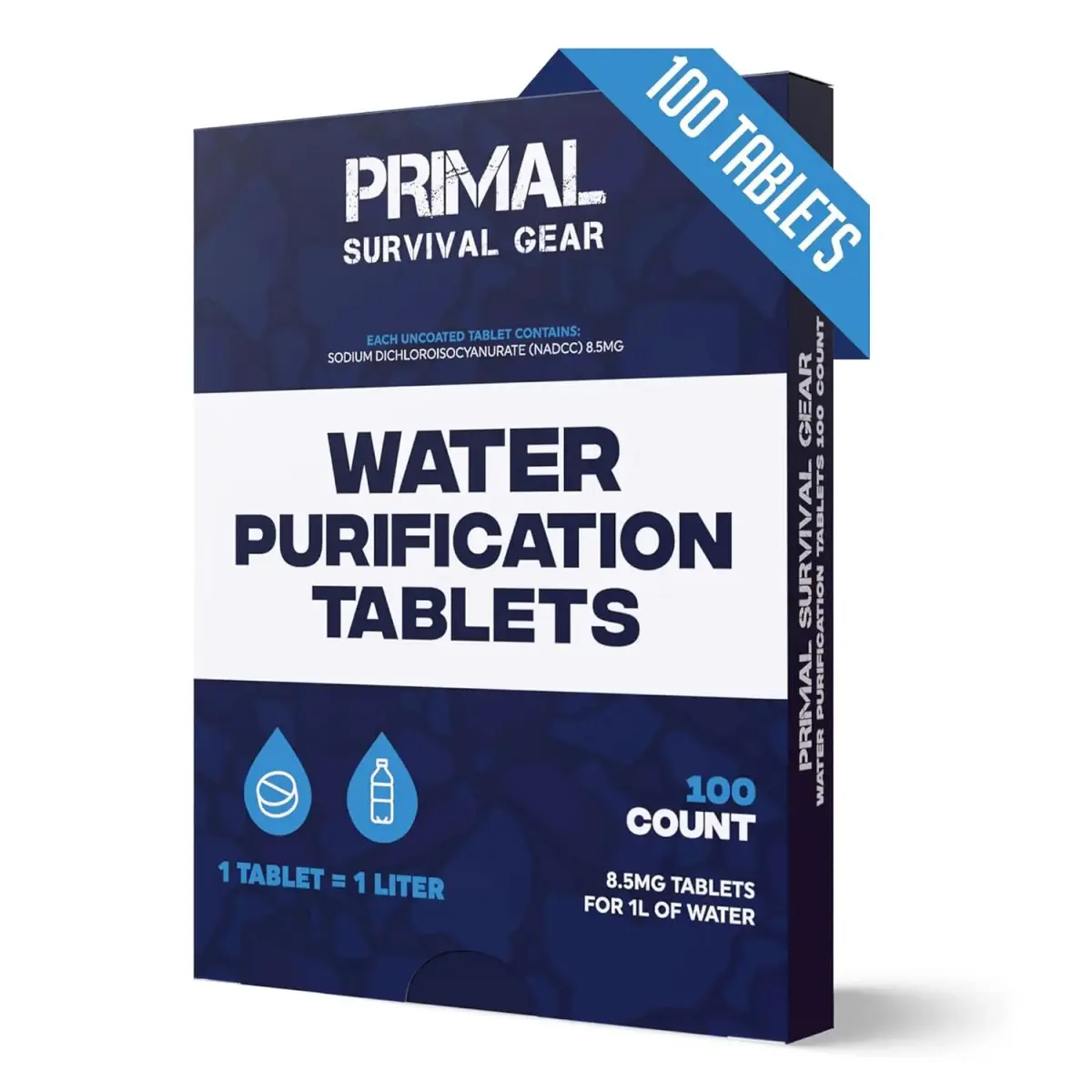 Water Purifier Tablets –Water Purification Tablets for Emergency Water - Hiking, Camping, Survival, Emergency – Drinking Water Filtration System Survival Tabs - Purificador De Agua - 1L - 100 Tablets