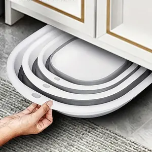 Three large, medium and small-sized foldable basins - multi-functional for washing faces, vegetables, underwear and soaking feet - student washbasin for dormitories, portable travel plastic compression basin, foldable water basin for home Basin Container