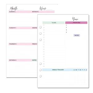 Undated Weekly Planner Inserts fits A5 and Personal Size Planners, Calendar Refills Weekly Calendar Inserts, Undated Weekly Planner Refill