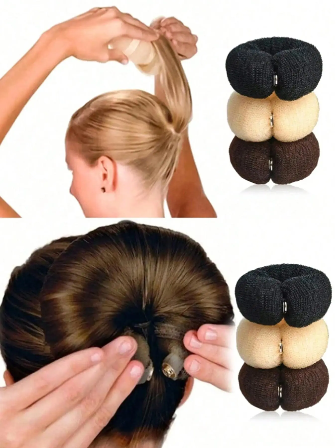 Hair Bun Maker, Hair Donut Bun Maker, DIY Hairstyle Updo Foam Circular Mesh Hair Bun Scrunchie, Ponytail Holder Fashionable Hair Accessories for Women & Girls