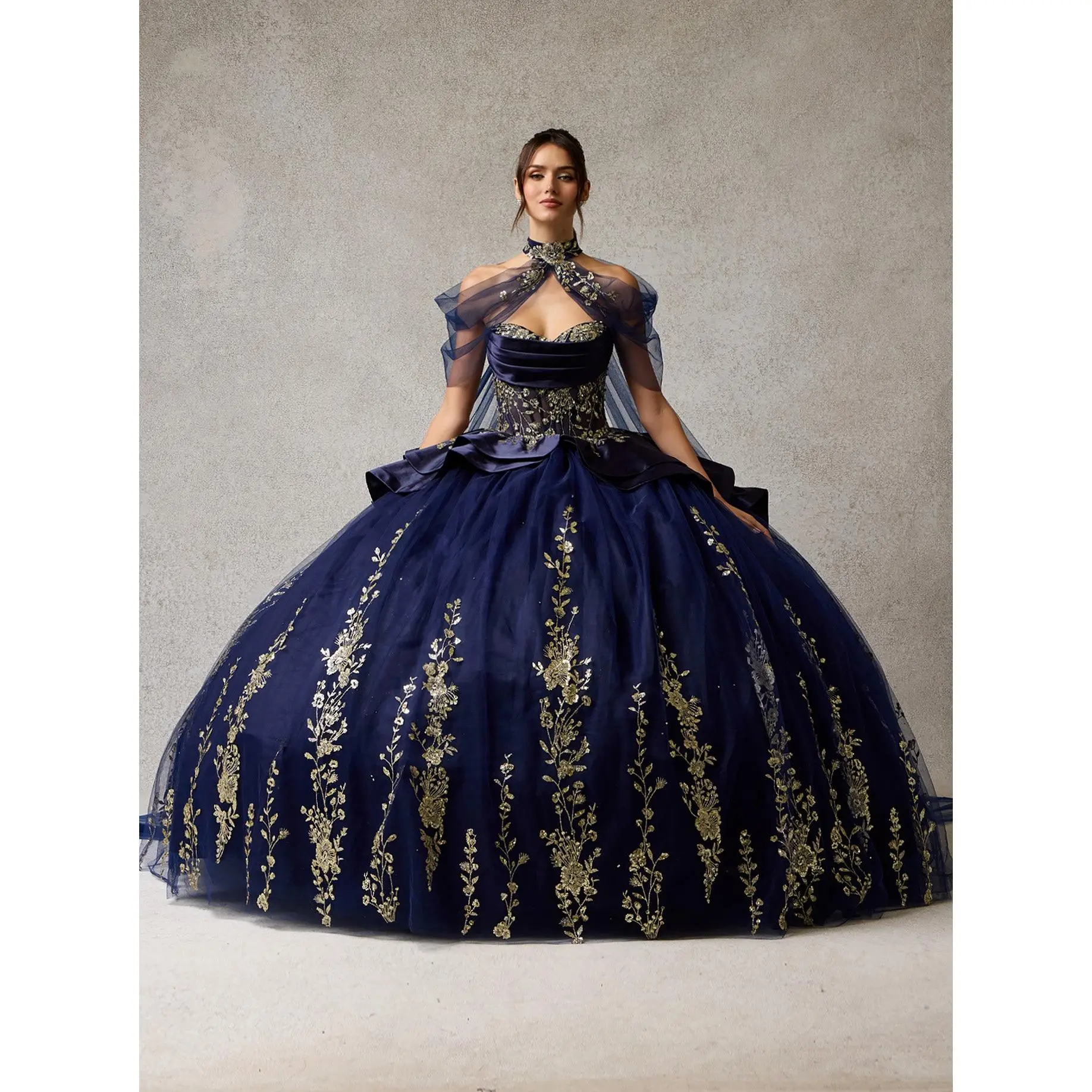 Navy Blue and Gold Ball Gown Prom Dress with Cape Luxury Glitter Embroidered Princess Quinceaera Gown - TikTok Shop Navy Blue and Gold Ball Gown Prom Dress with Cape Luxury Glitter Embroidered Princess Quinceaera Gown - TikTok Shop