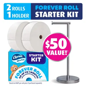 Charmin Ultra Soft Toilet Paper, Forever Roll Starter Kit, 1 Holder, 2 Rolls, 2-Ply Bath Tissue
