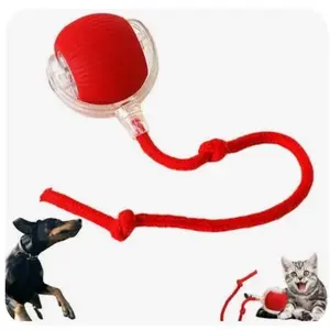 Interactive Electric Automatic Rolling Moving Rechargeable Self Play Stimulation Toy Smart Pet Chase Ball with Speedy Tail Rope for Bored Indoor Cats Enrichment Stimulating Dogs Toy Small Dogs Red