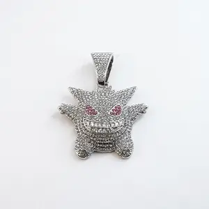 Trendy Demon Style Hip Hop Fully Iced Out Multi-Colored CZ Gengar Pendant Necklace Fashion Jewelry