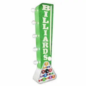 25" Tall Vintage Double-Sided LED Marquee Billiards Sign with LED Bulb Light - Ambient Glow Indoor Home Decor Plaque, Gift for Pool Enthusiasts, Pool Hall Wall Art