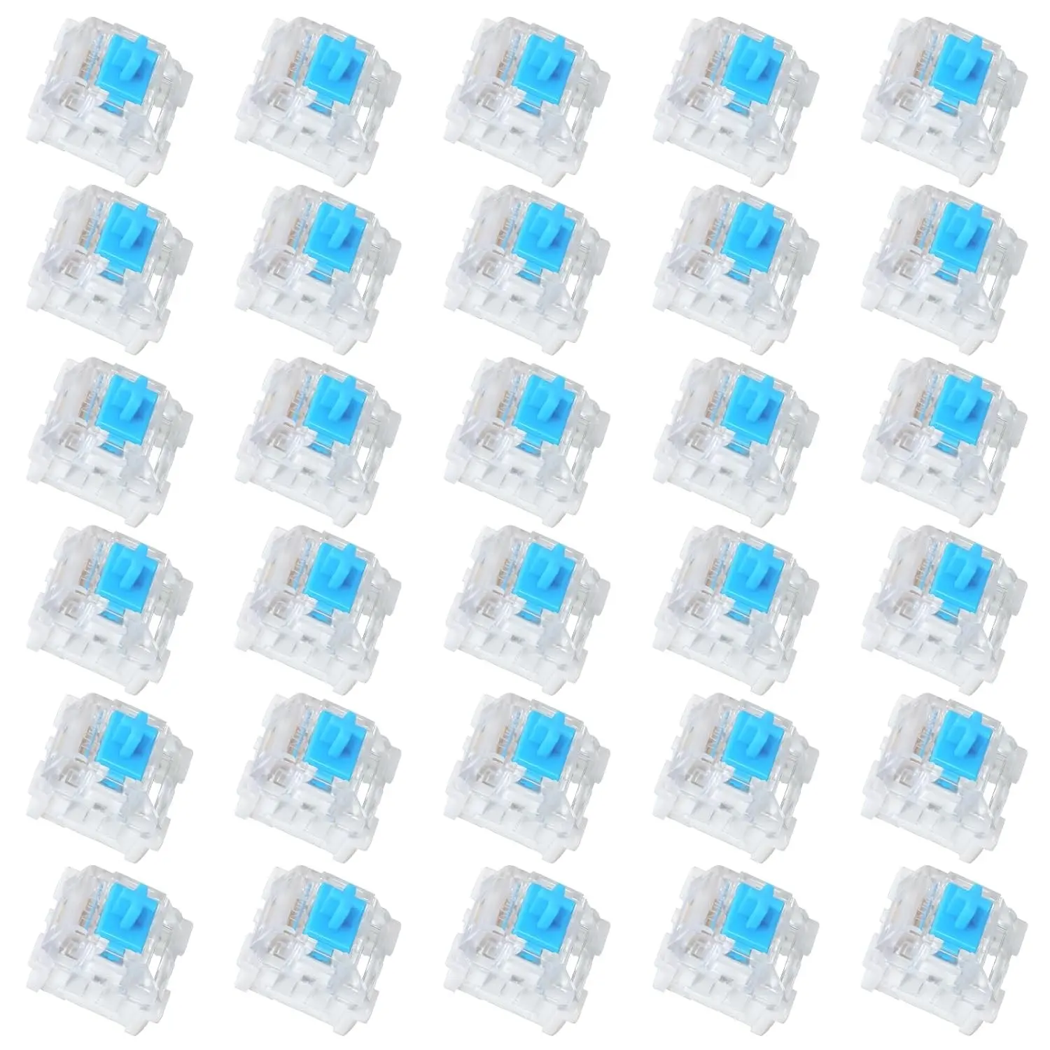 30 Blue Mechanical Keyboard Switches, Pre-Lubricated Segment Axles, Dustproof Waterproof, Accurate Actuation Tactile Feedback, Suitable for Gaming Keyboards Accessories