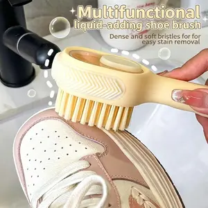 1pc Press-Release Liquid Shoe Brush, Long Handle Soft Bristles, Multi-Functional Cleaning Brush, Ideal for Shoe Care, Laundry, Daily Clean