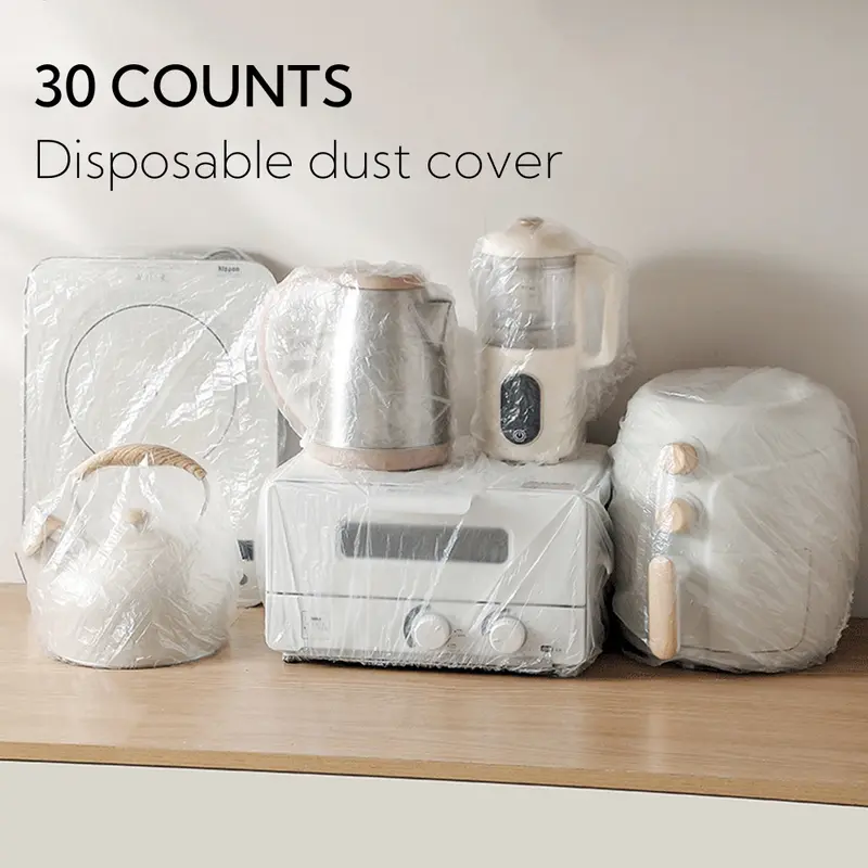 30 Counts Clear Disposable Dust Cover,Thickened Appliance Dust Covers for Kitchen Household Furniture,Dustproof with Elastic for Air Fryer, Blender, Oven, Pressure Cooker, Coffee Maker, Toaster,Slow Cooker Accessories