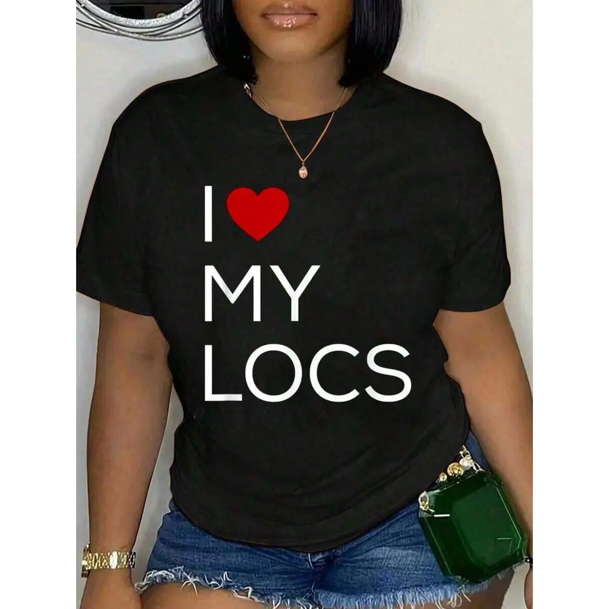 Women'S Short Sleeve Graphic Tee With 'I Love My Locs' Bold White Print, Natural Hair Pride Casual T-Shirt For Women I Love My Locs Natural Hair T-Shirt Unisex Classic Comfort Tee Tops Crew Neck T Shirts Unisex Graphic T Shirts Unisex Casual Tee