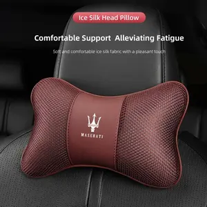 1Pcs Car Seat Headrest Ice Silk Neck Pillow Support Soft Pad For Maserati Levante Ghibli MC20 Grecale Quattroporte GranTurismo President GranCabrio Coupe Spyder