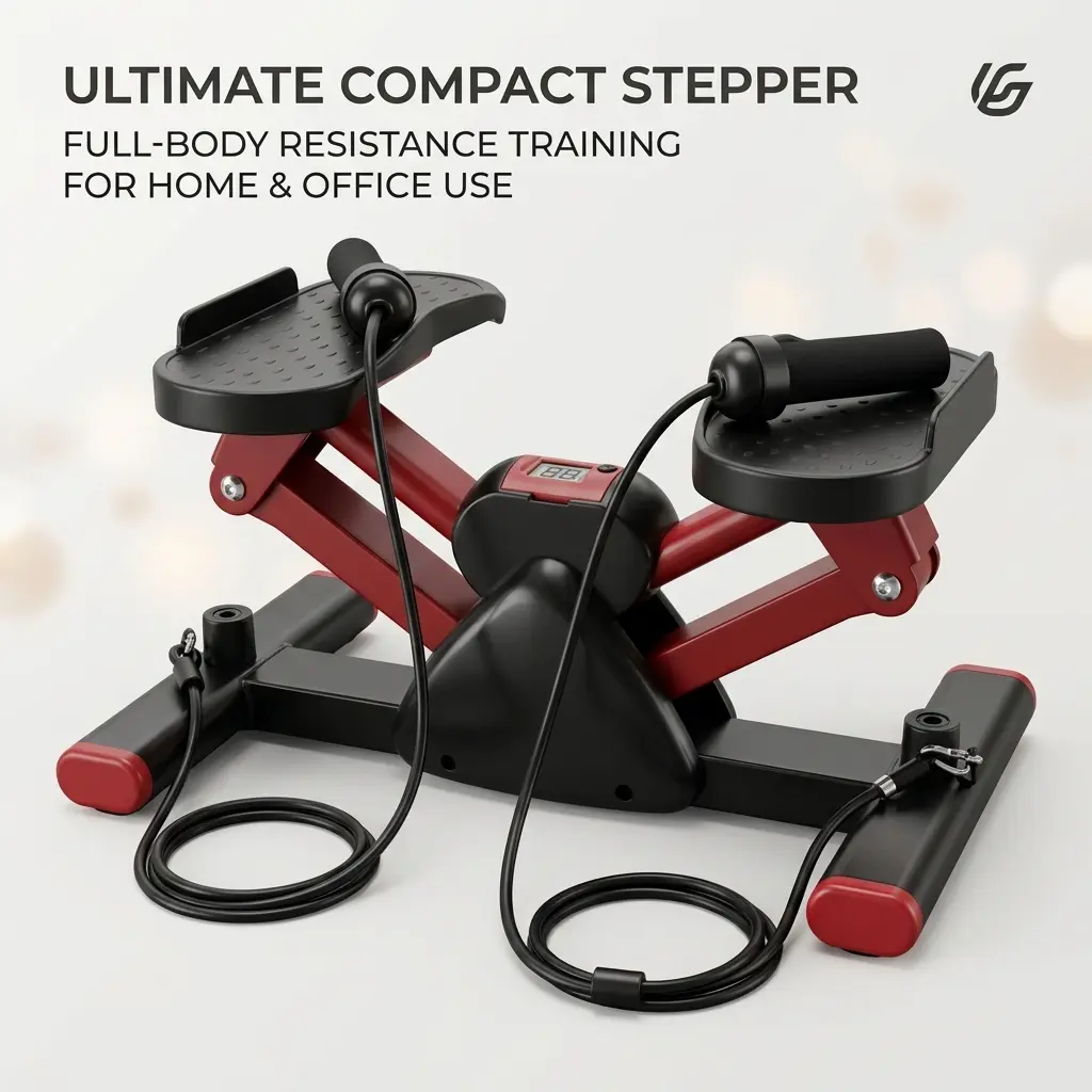 FitOut Pro Mini Twist Stepper with Resistance Bands - Hydraulic Drive Compact Cardio Machine, Steel Frame, 330LBS Capacity, LCD Monitor for Leg, Glute & Core Home Gym Workouts