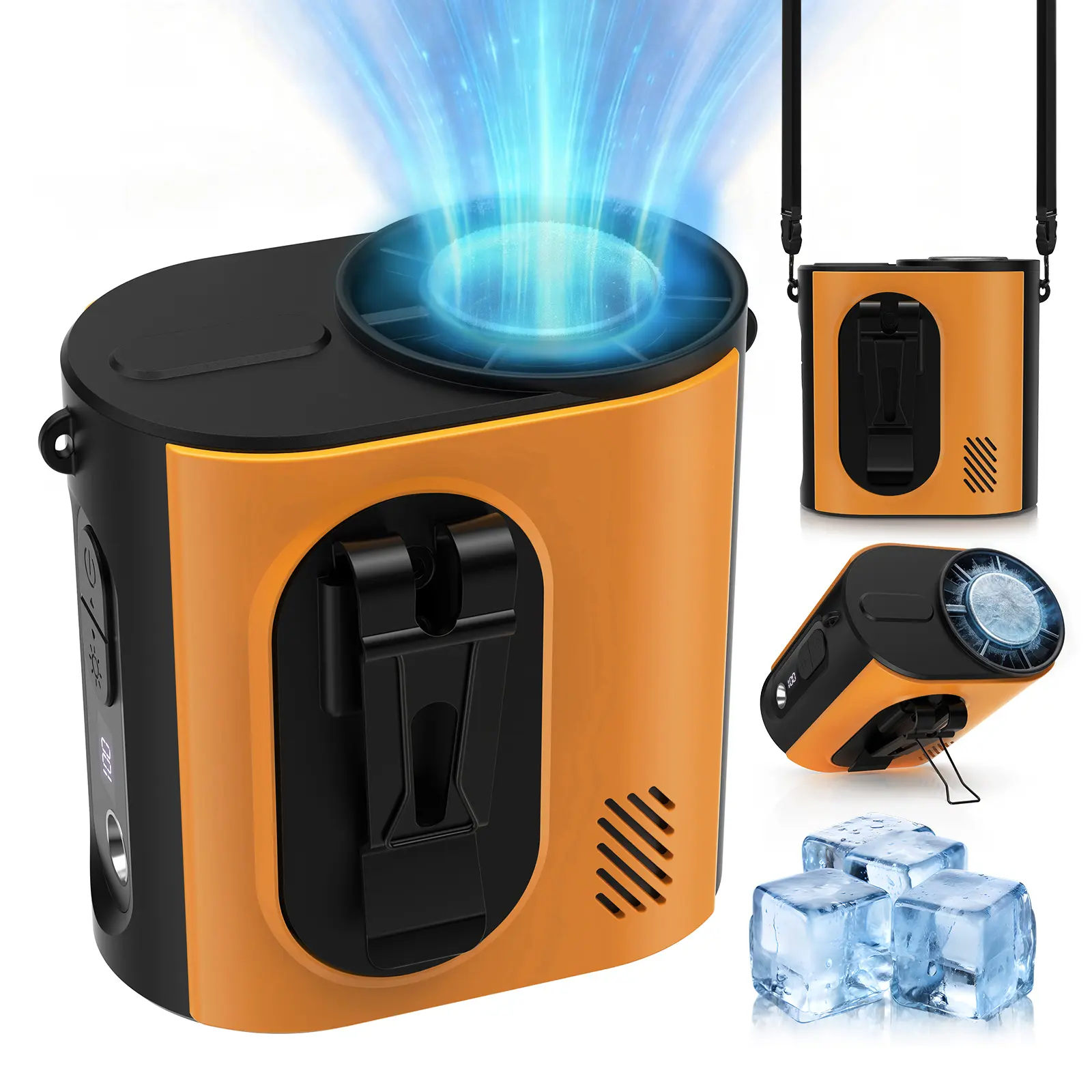 POWMUS Semiconductor Ice Cooling Rechargeable LED UnderShirt Waist Fan, 10000mAh Fan Portable with Waist Clip & Neck Strap, 9200RPM Turbo Semiconductor Cooling Personal Fan with LED Light, Wearable Desk Fan for Indoor Kitchen, Jobsite Work, Outdoor Hiking