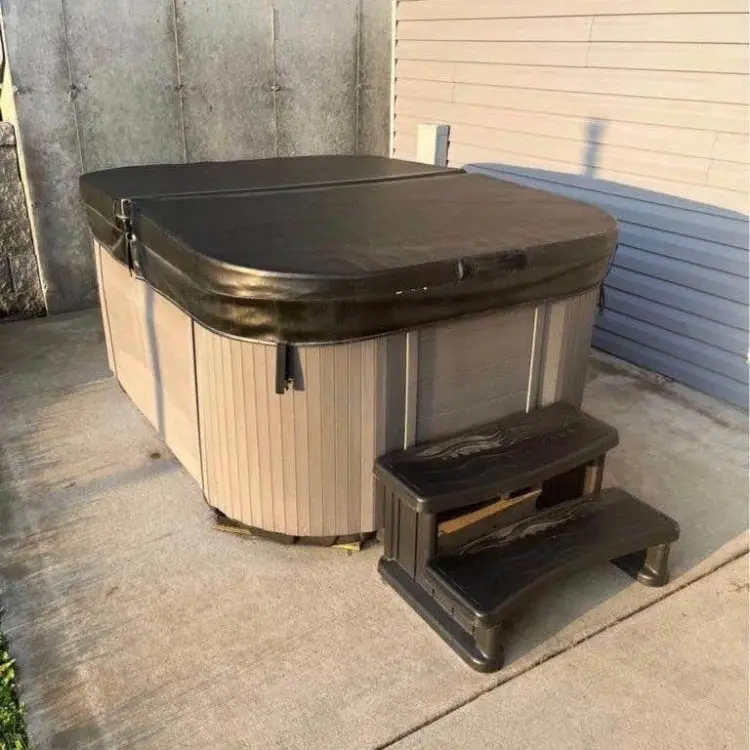 4-Person Portable Outdoor Hydrotherapy Hot Tub Spa with Wood-Grain Cabinet, Insulated Cover & Two-Step Entry
