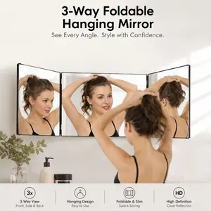 Hanging Foldable Trifold Mirror, Modern Mirror 1 Piece Three-sided Folding HD Door Back Hanging Makeup Mirror For Men Women